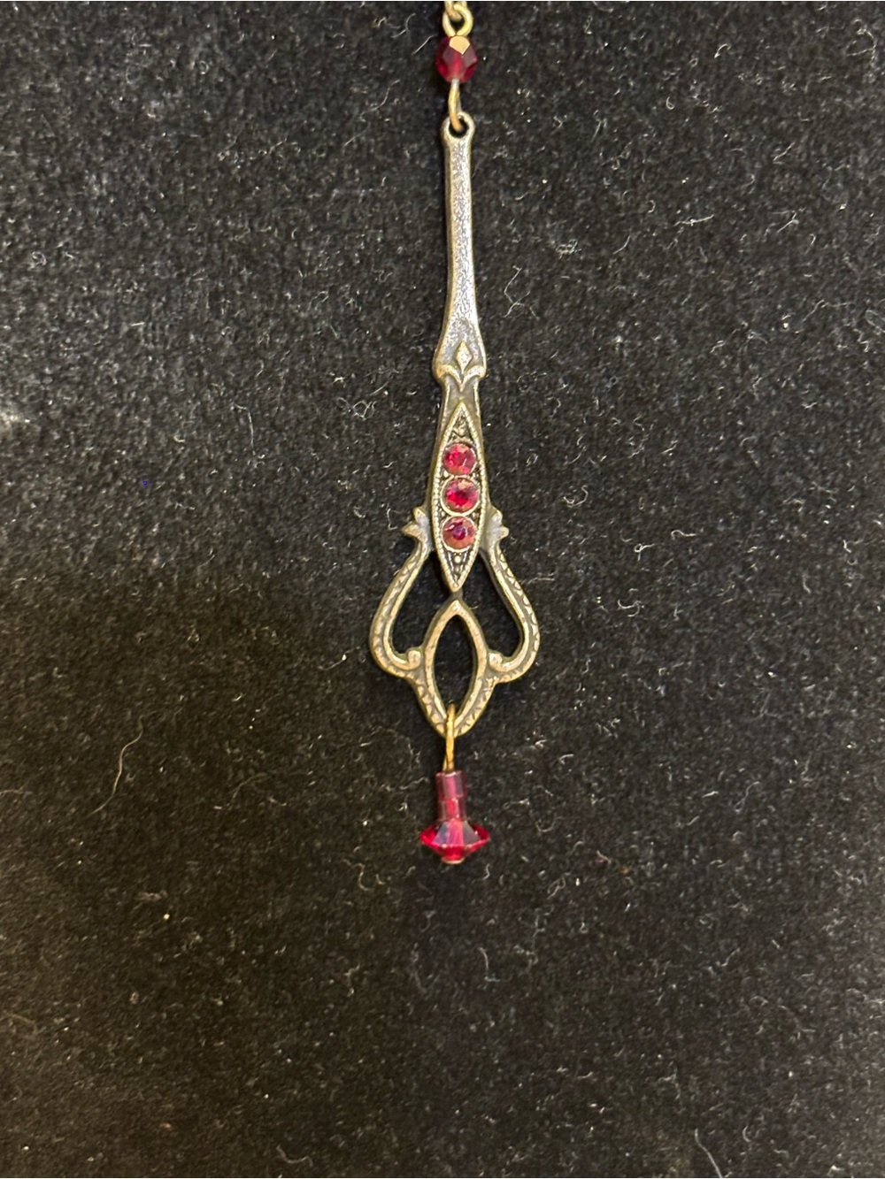 Robert Rose Brass Necklace with Ruby Red Crystal Accents 14”+2” - Picture 4 of 10